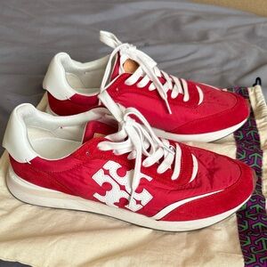 Tory Burch Destiny Trainers in Red and White. Size 9.5 women